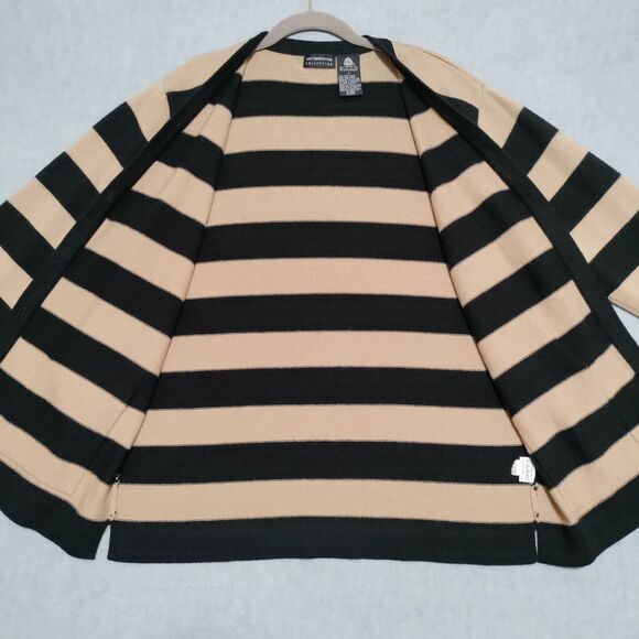 Liz Claiborne Large 100% Wool Knit Cardigan Sweater Button Front Neutral Stripes - Picture 8 of 15